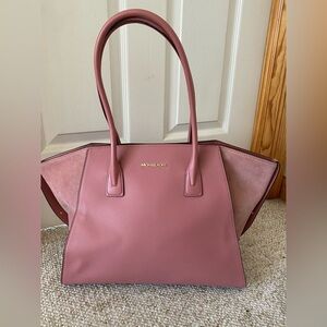 Michael Kors Avril XL Large Shoulder Bag Top Zip Tote Rose Pink Suede Leather